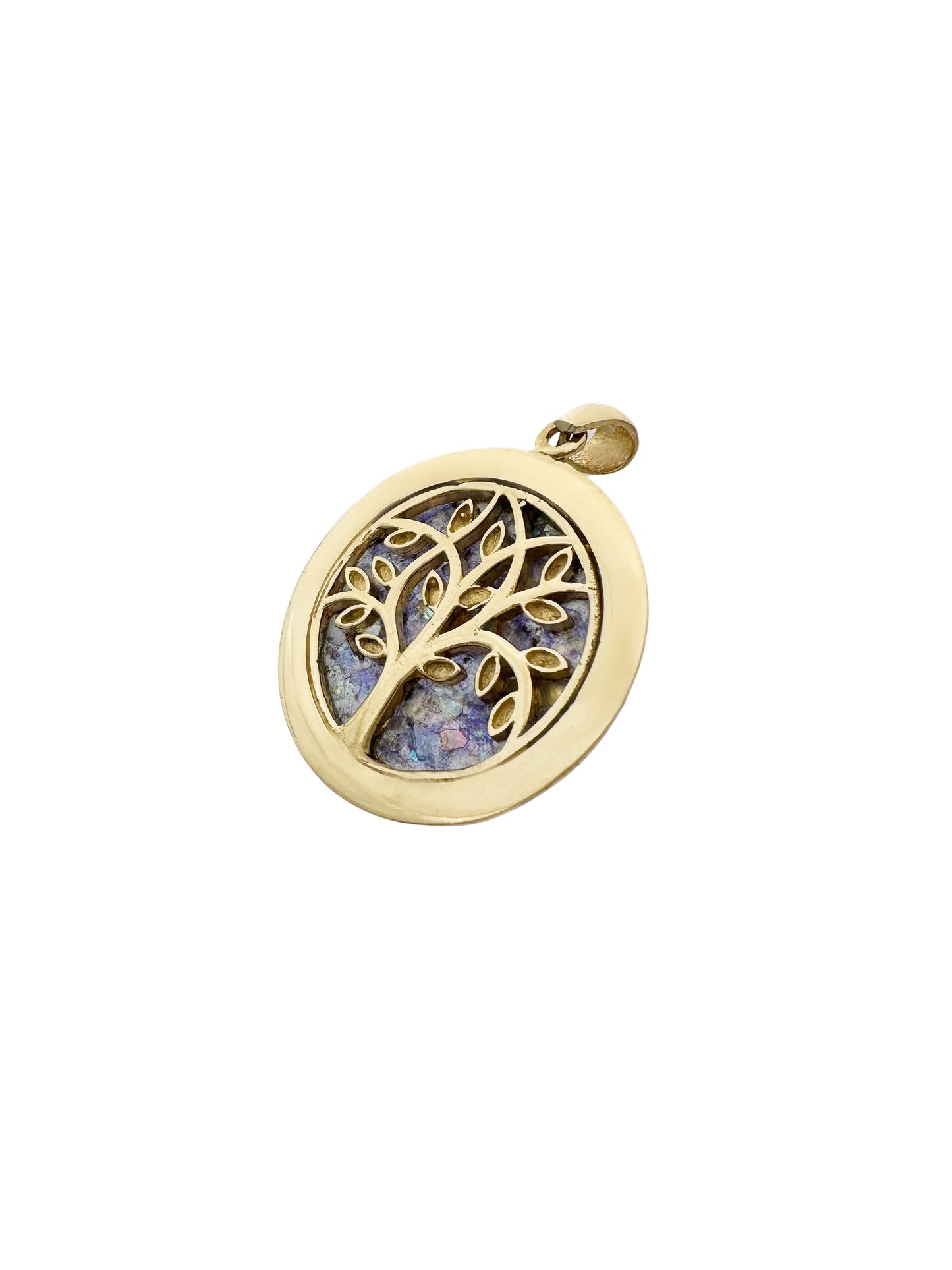 14K Gold Tree of Life pendant with ancient Roman Glass