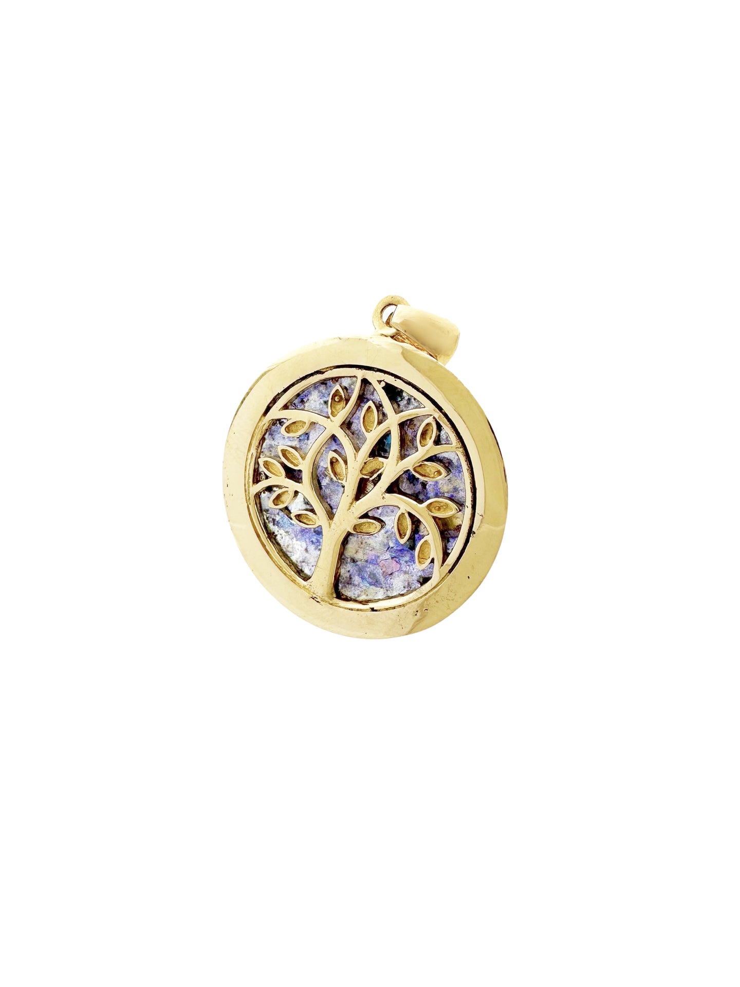 14K Gold Tree of Life pendant with ancient Roman Glass