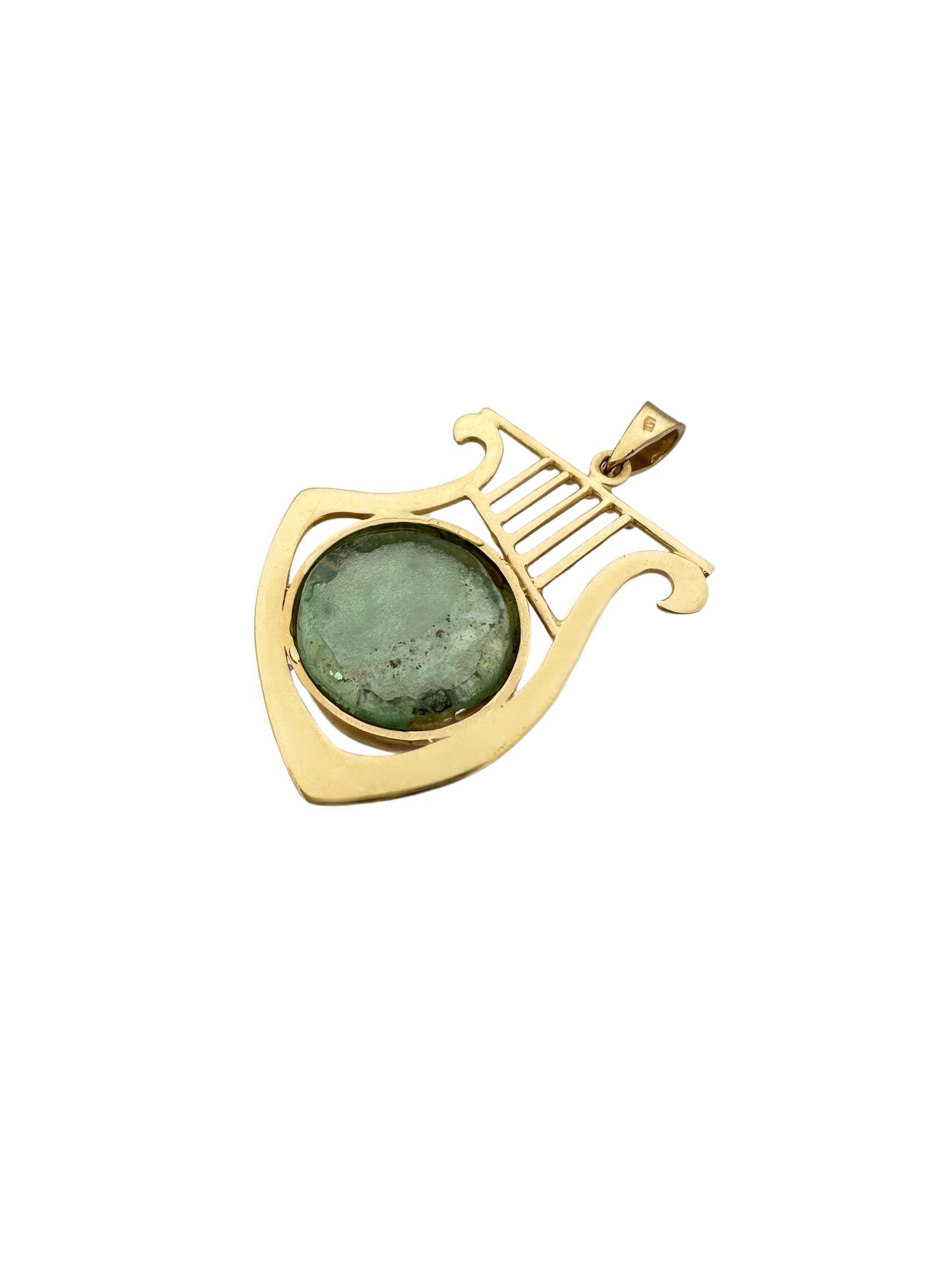 14K Gold Harp of David with ancient Roman Glass.