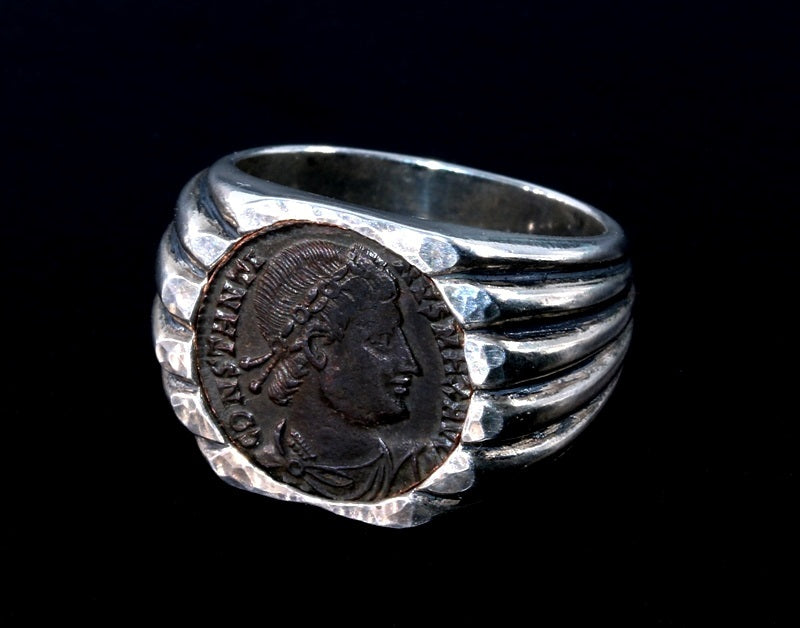 A Roman Constantine I Follis Set In Sterling Silver Ring
