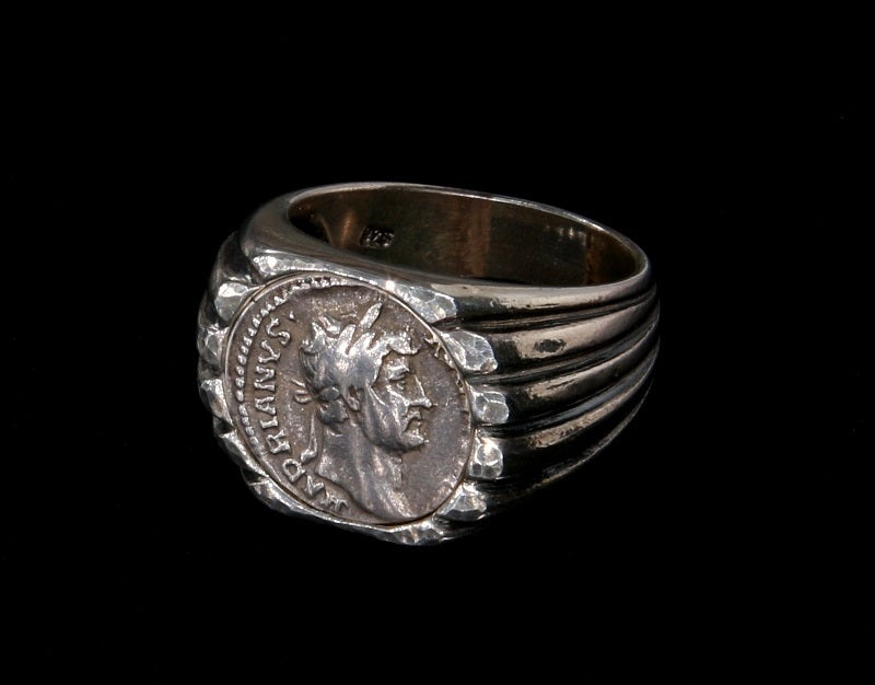 Hadrian Silver Denarius Set In Sterling Silver Ring