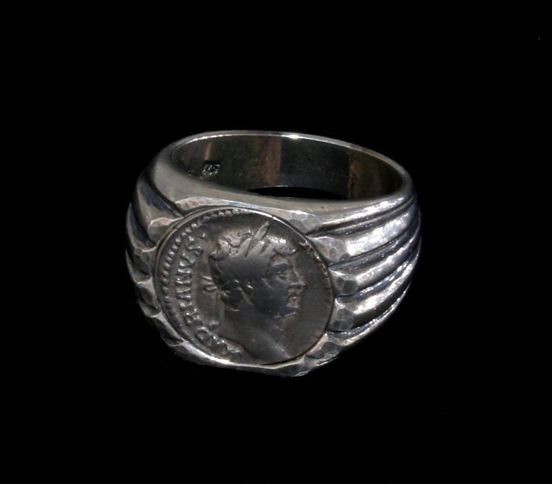 Hadrian Silver Denarius Set In Sterling Silver Ring