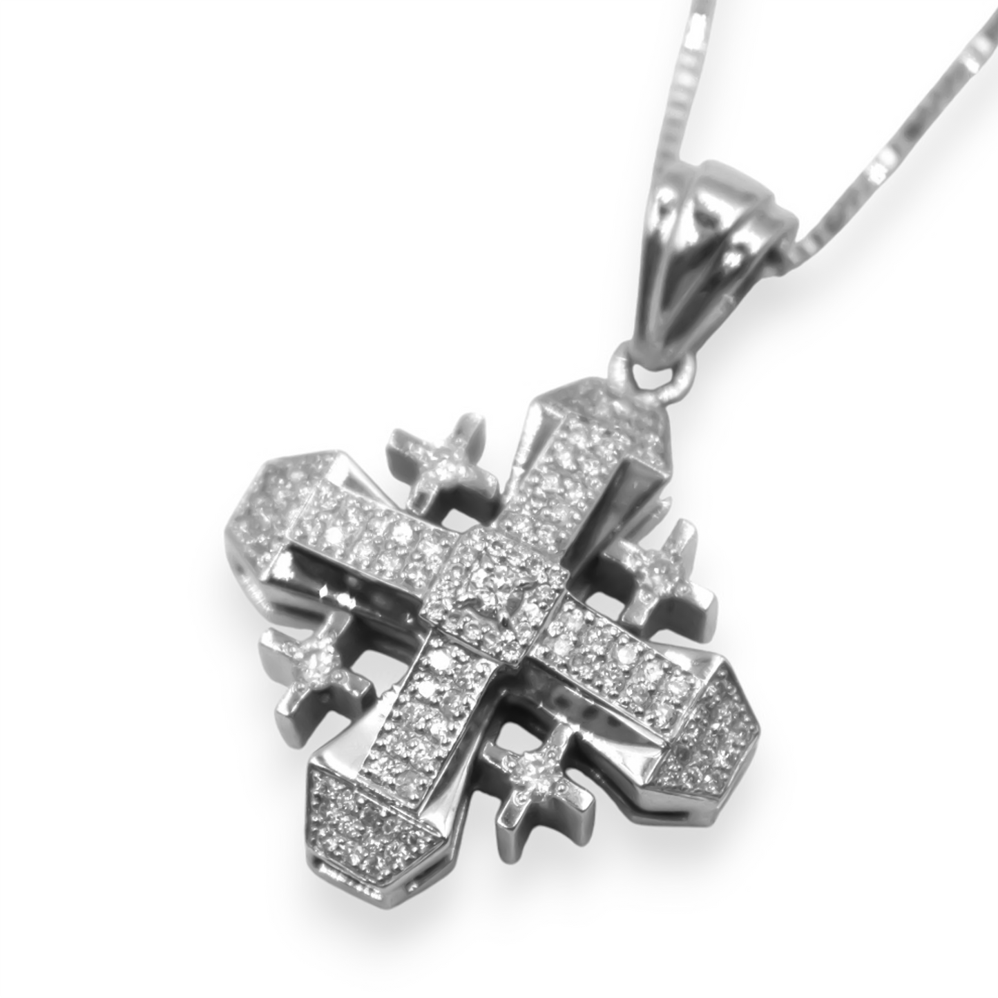 Celestial Elegance – Jerusalem Cross Pendant, 14K White Gold & 109 Diamonds”