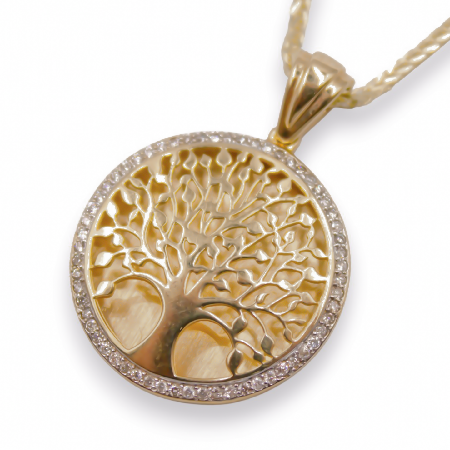 14K Gold Tree of Life Pendant- 60 Diamonds