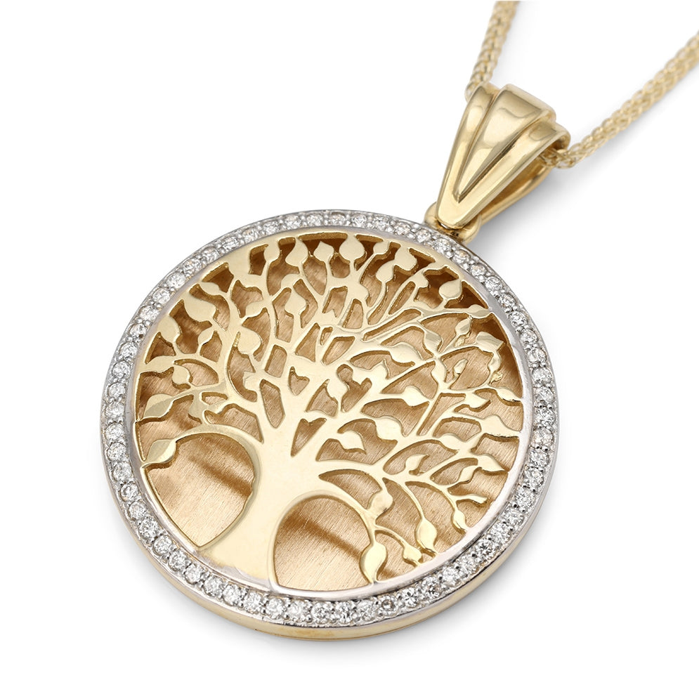 14K Gold & Diamonds Tree of Life Pendant 60 Diamonds Yellow/White/Rose Gold