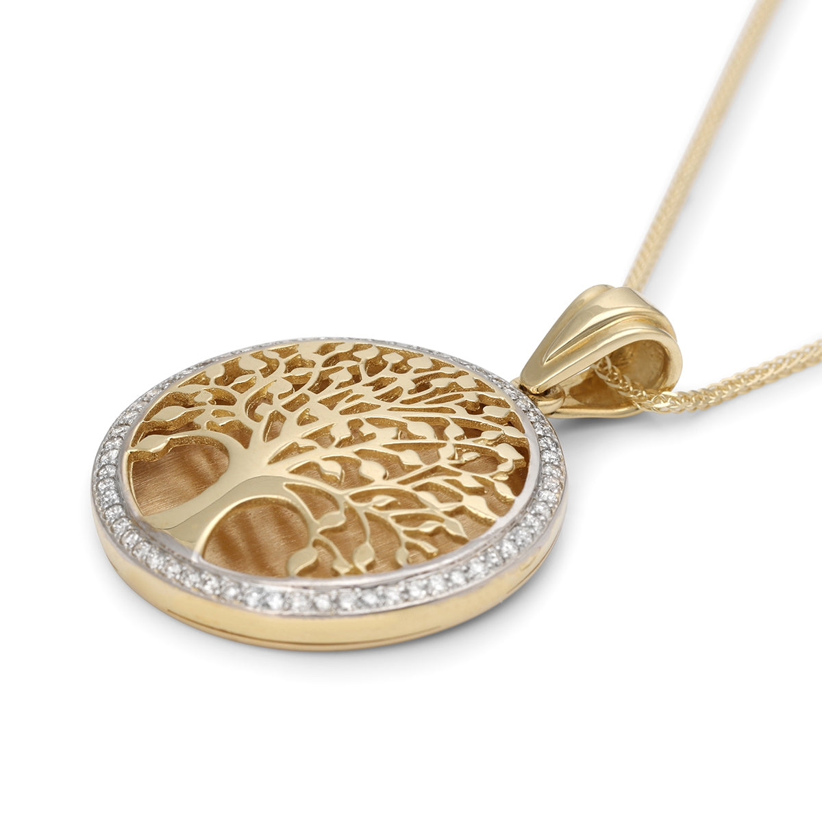 14K Gold & Diamonds Tree of Life Pendant 60 Diamonds Yellow/White/Rose Gold