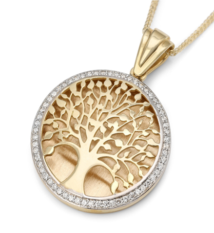 14K Gold & Diamonds Tree of Life Pendant 60 Diamonds Yellow/White Gold