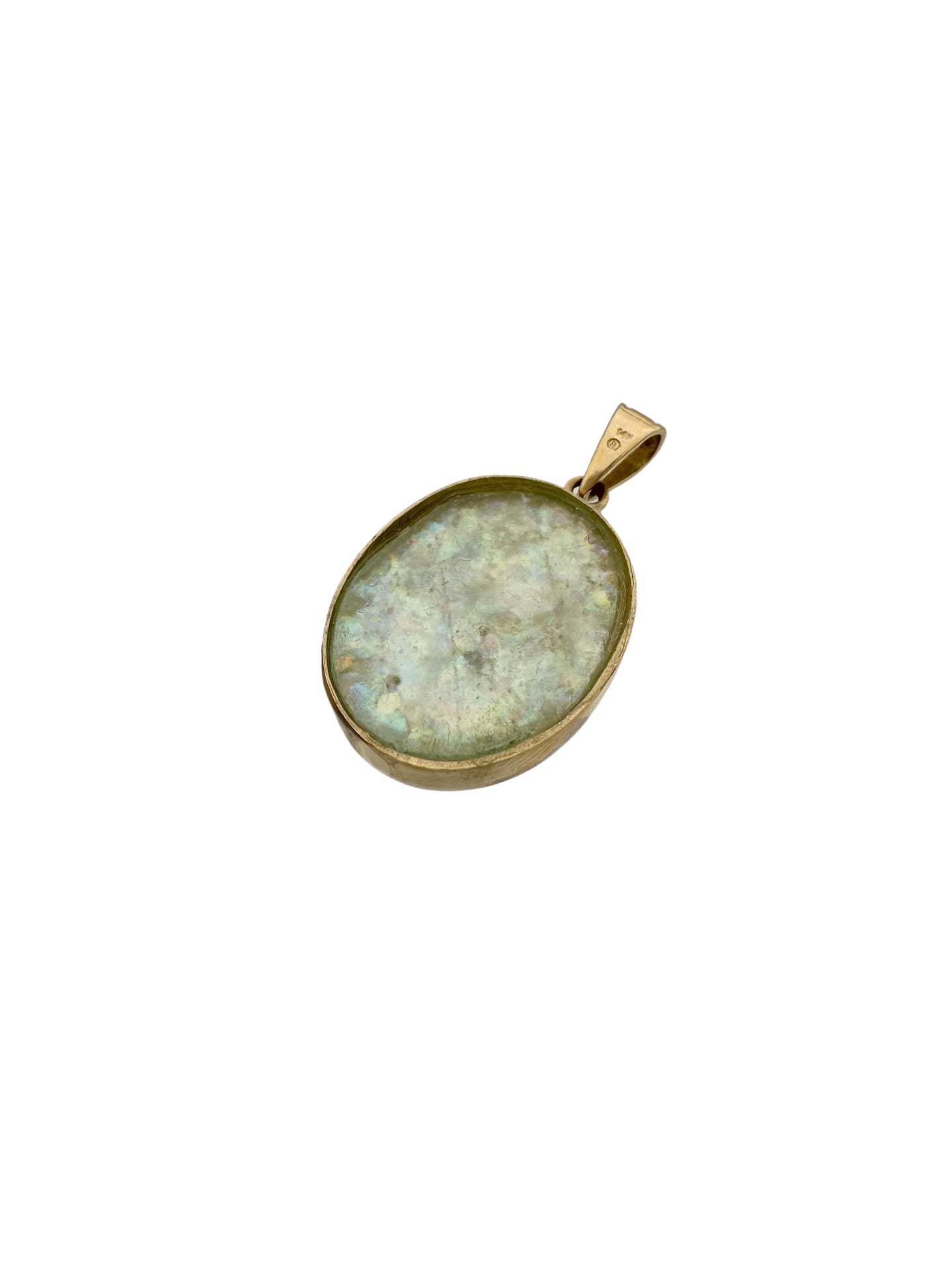 14k Gold Star of David Circle Pendant with Roman Glass