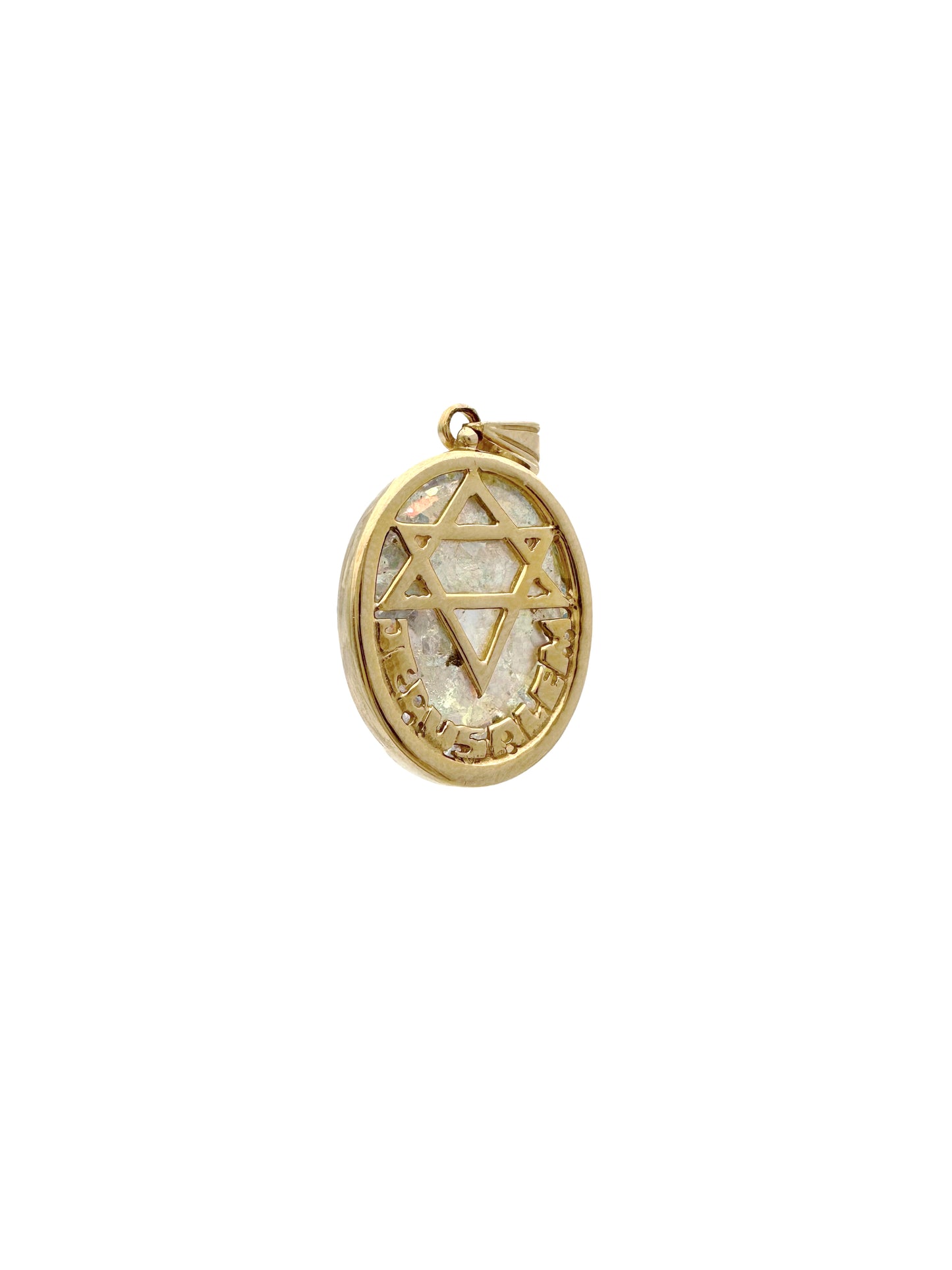 14k Gold Star of David Circle Pendant with Roman Glass