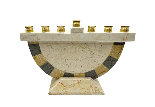 Elegant Hanukkiah in Jerusalem Stone and Brass - Semi-Circular Design Menorah