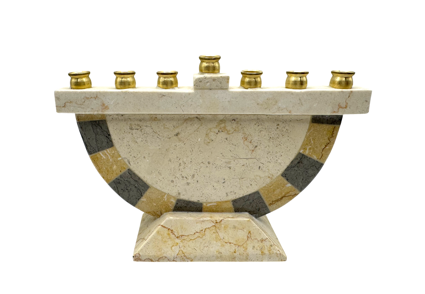 Elegant Hanukkiah in Jerusalem Stone and Brass - Semi-Circular Design Menorah