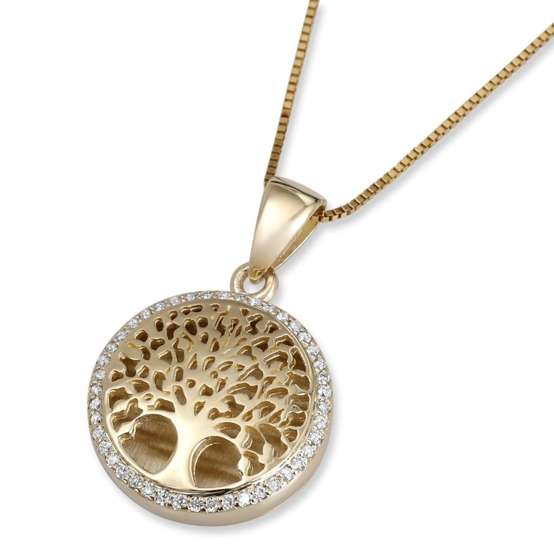 14K Gold & Diamonds Tree of Life Pendant 44 Diamonds Yellow/White/Rose Gold