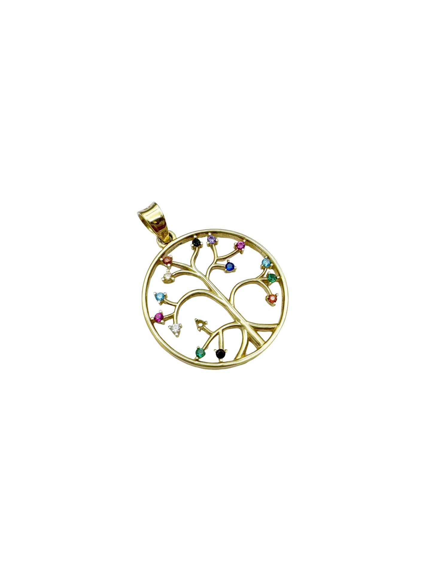 14K Gold Tree of Life Pendant with Crystals
