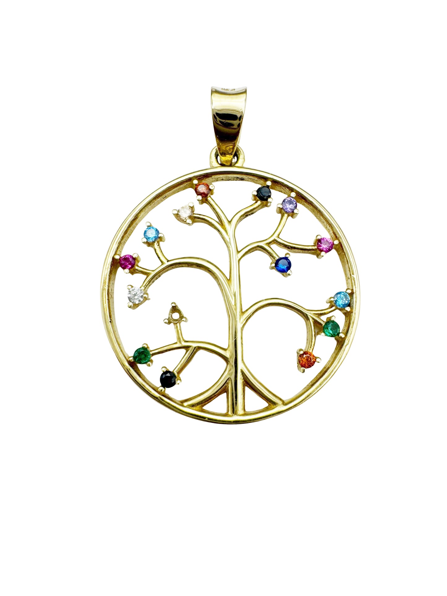 14K Gold Tree of Life Pendant with Crystals