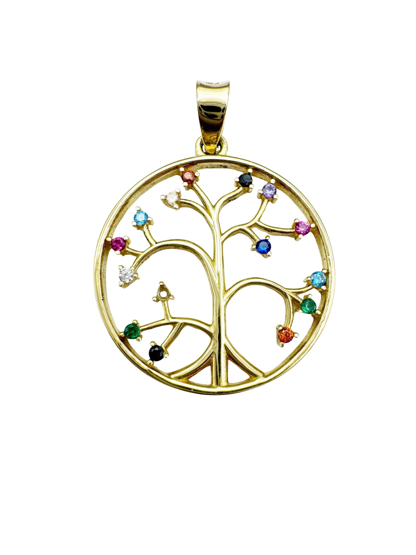 14K Gold Tree of Life Pendant with Crystals