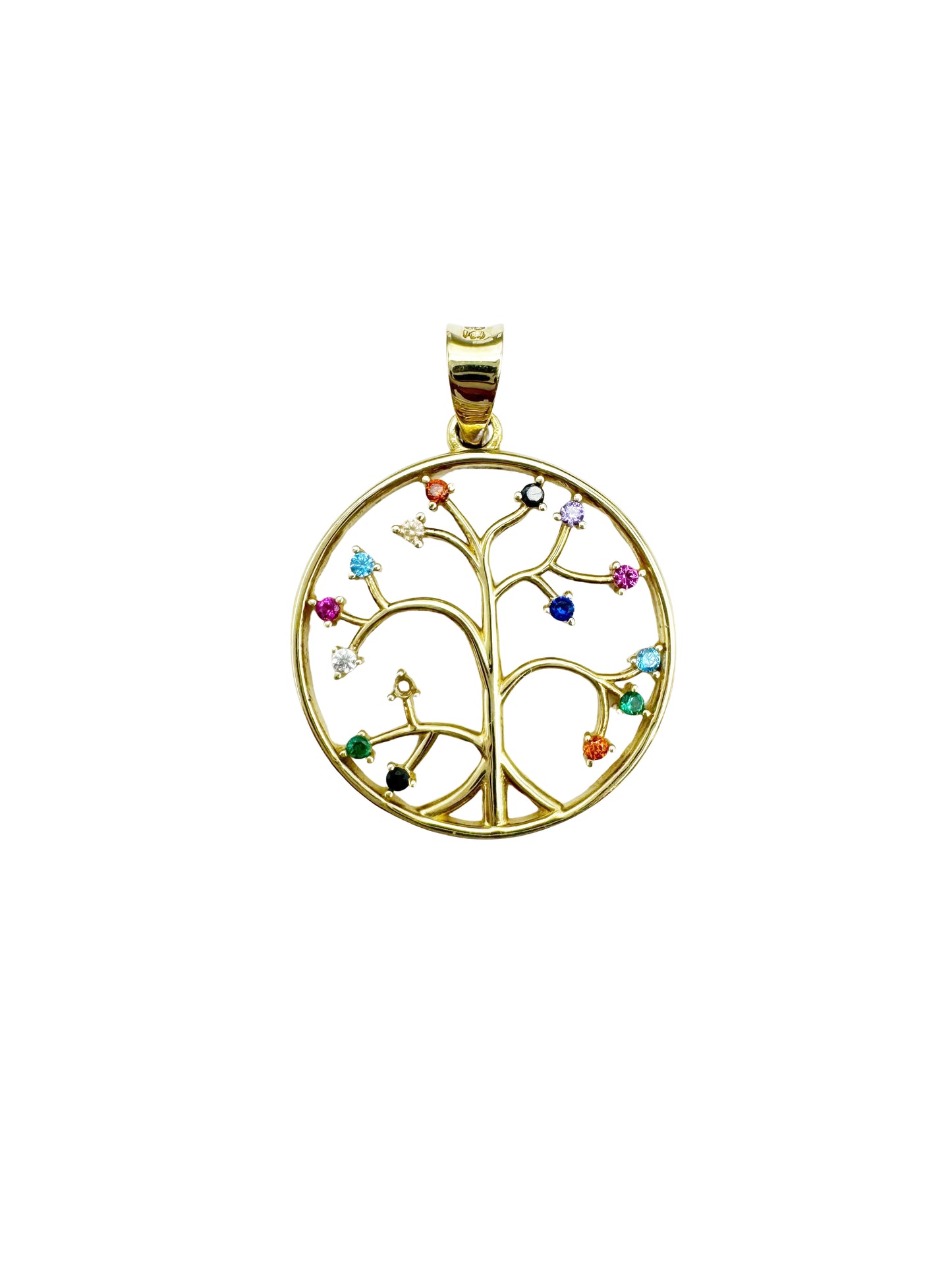 14K Gold Tree of Life Pendant with Crystals