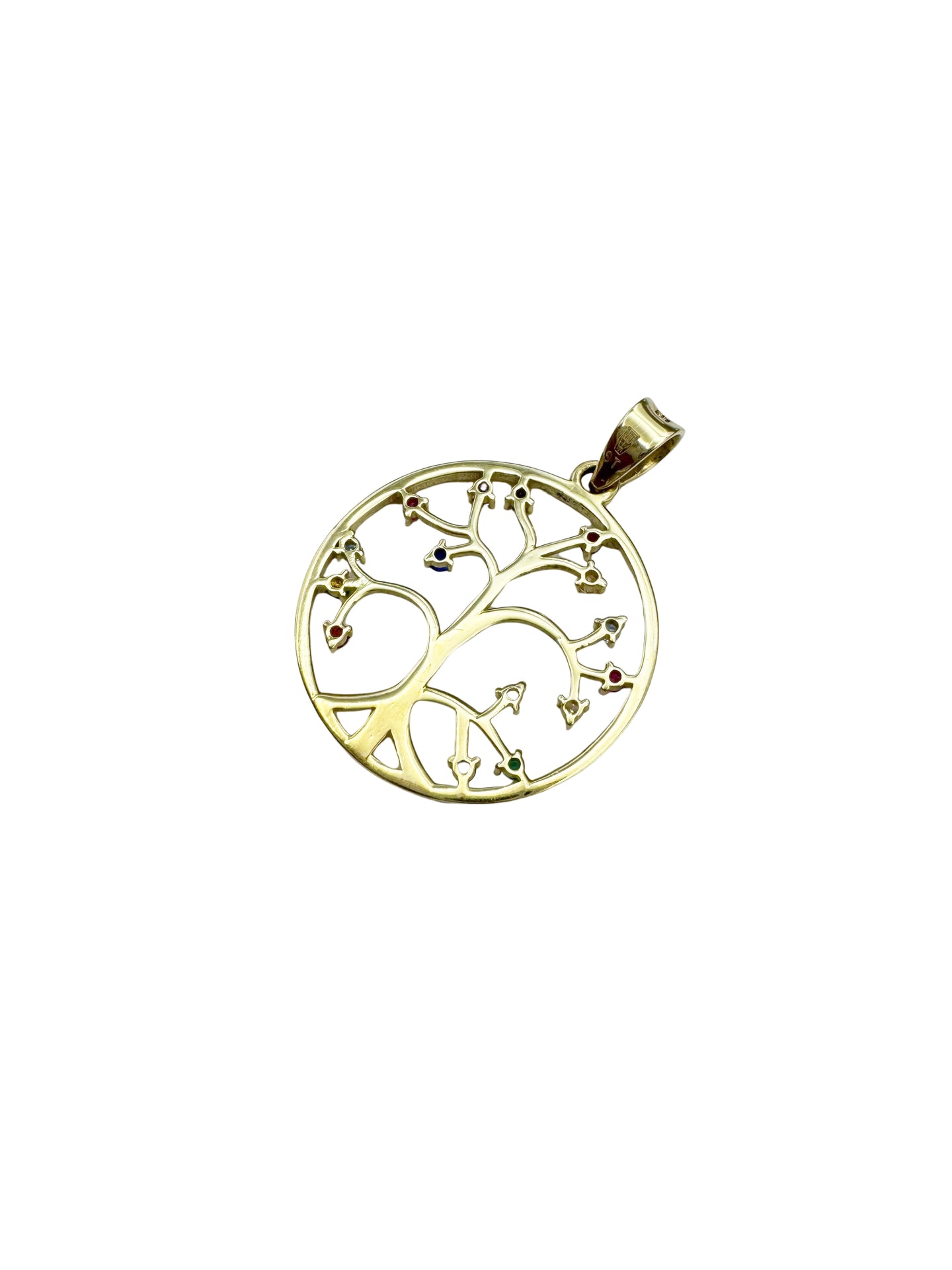14K Gold Tree of Life Pendant with Crystals