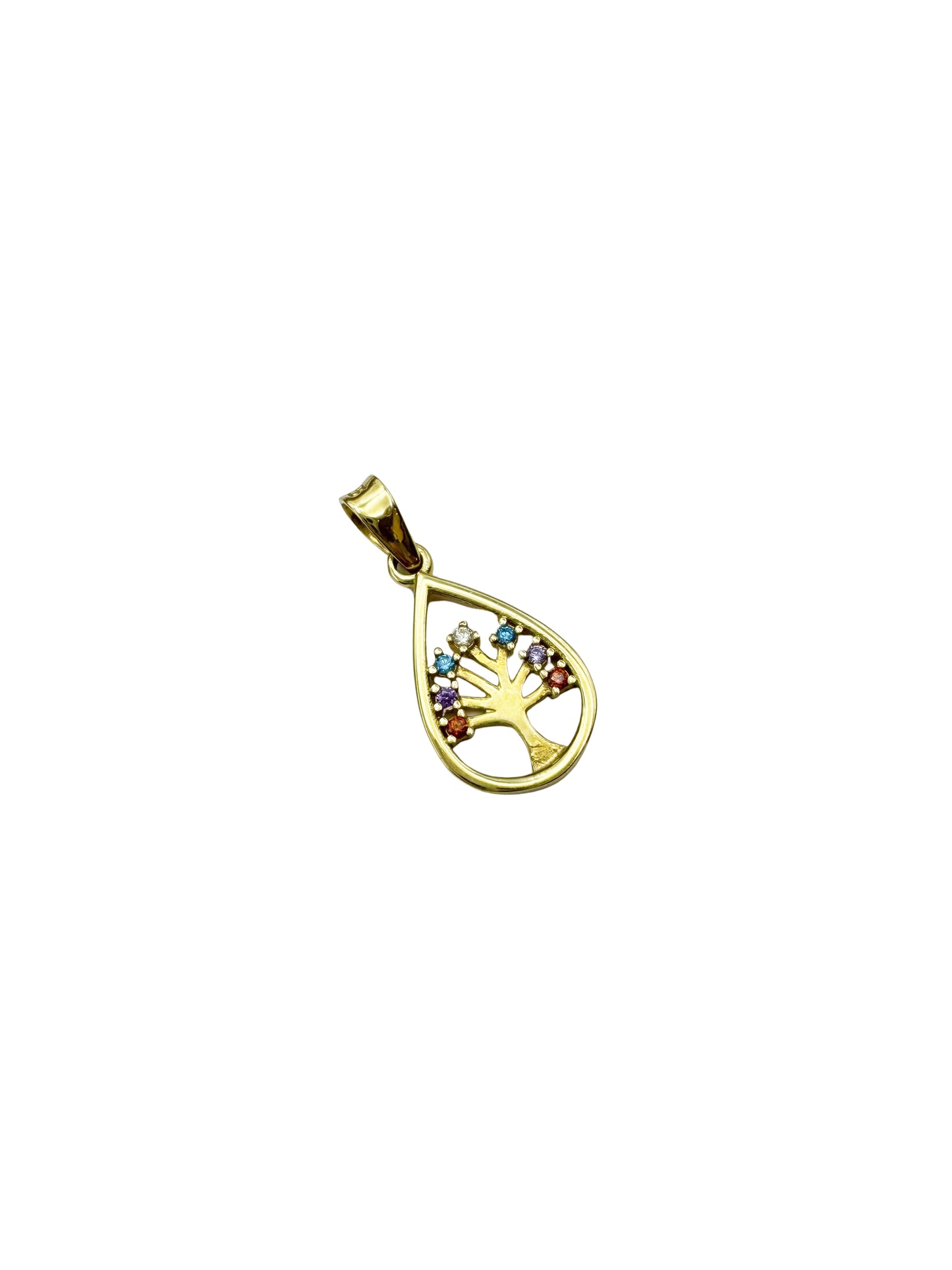 14K Gold Tree of Life Pendant with Crystals – Teardrop Design