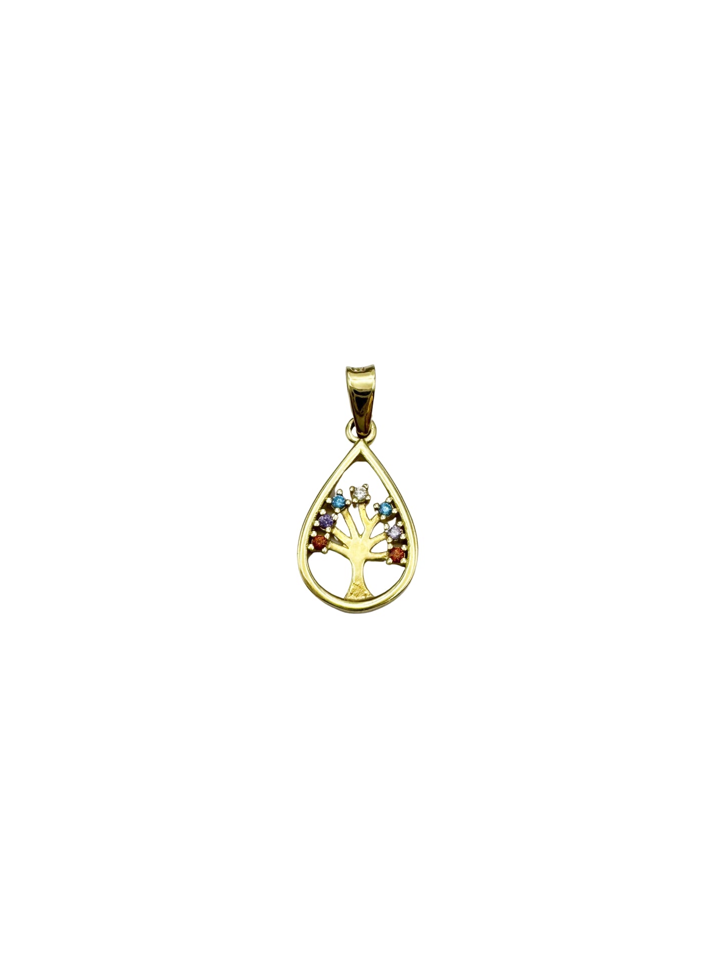 14K Gold Tree of Life Pendant with Crystals – Teardrop Design
