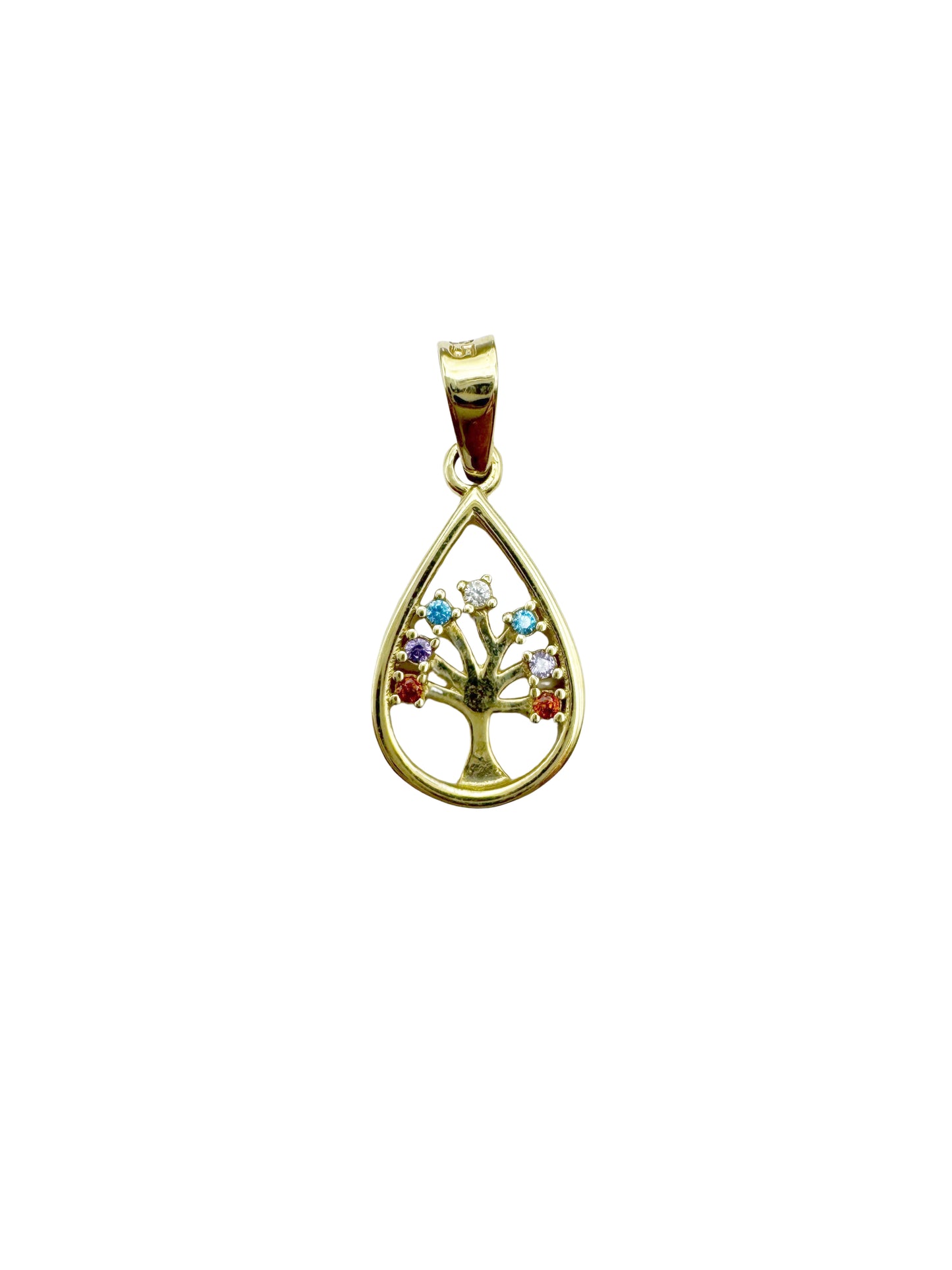 14K Gold Tree of Life Pendant with Crystals – Teardrop Design