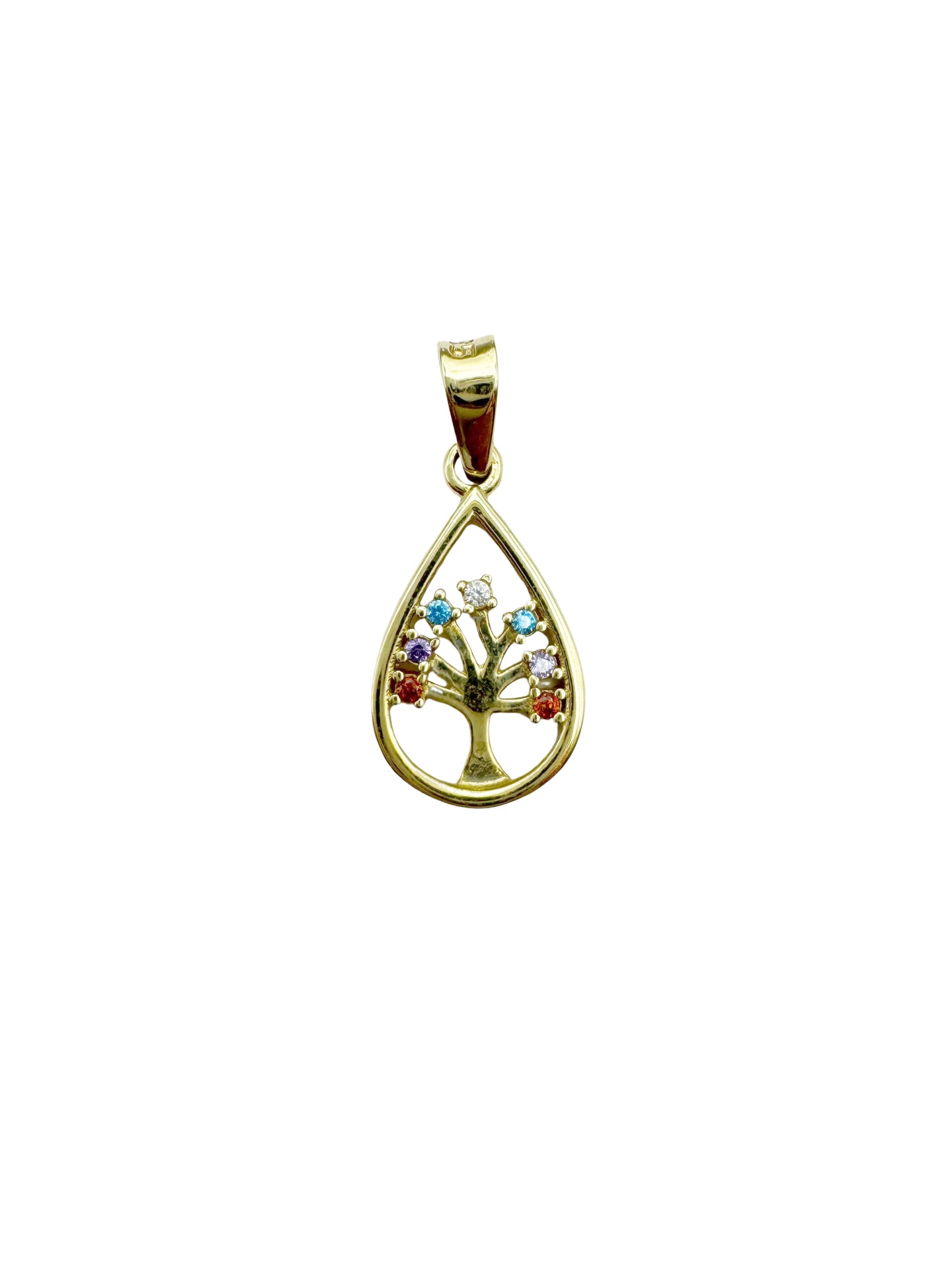 14K Gold Tree of Life Pendant with Crystals – Teardrop Design