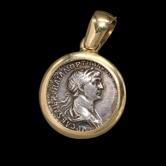 Solid 18K Gold Ancient Trajan Roman Coin Pendant