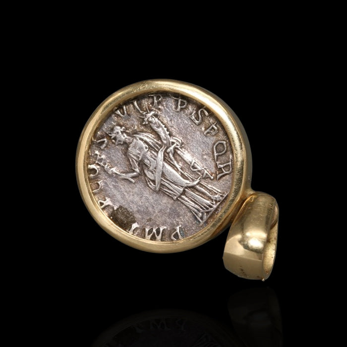 Solid 18K Gold Ancient Trajan Roman Coin Pendant