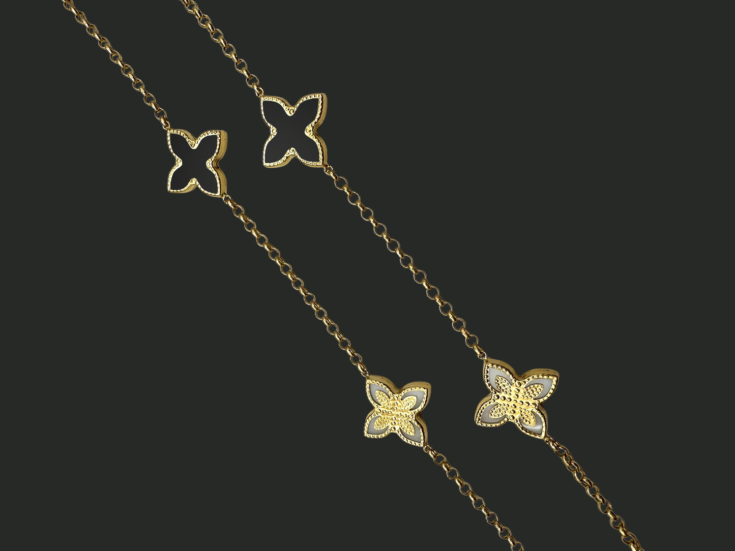 Solid 14K Gold Clover Necklace with Black Onyx & Mother of Pearl – Timeless Harmony
