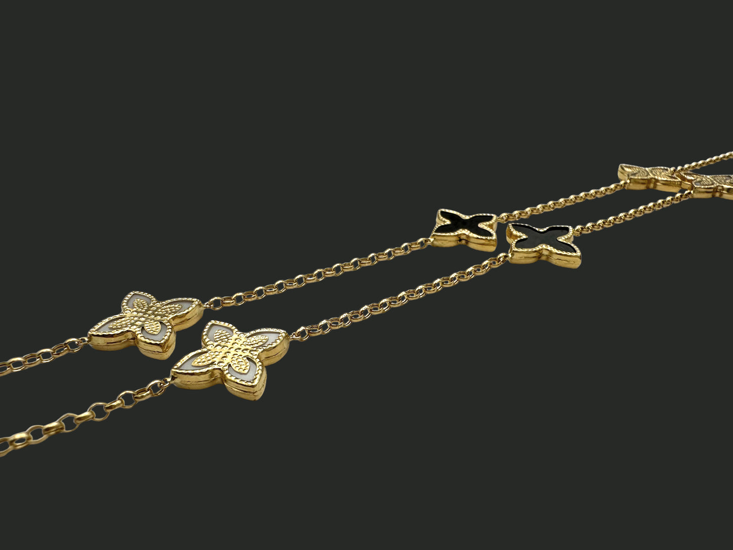 Solid 14K Gold Clover Necklace with Black Onyx & Mother of Pearl – Timeless Harmony