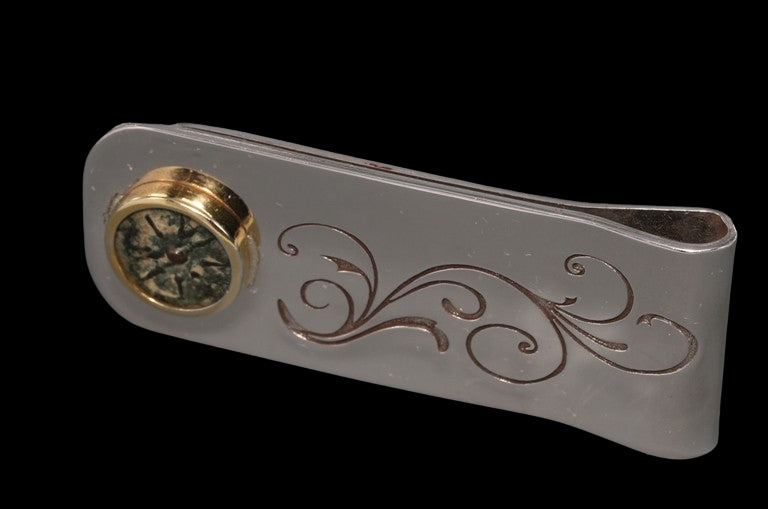 BRONZE WIDOW'S MITE COIN SET IN STERLING SILVER & 18K Gold MONEY CLIP