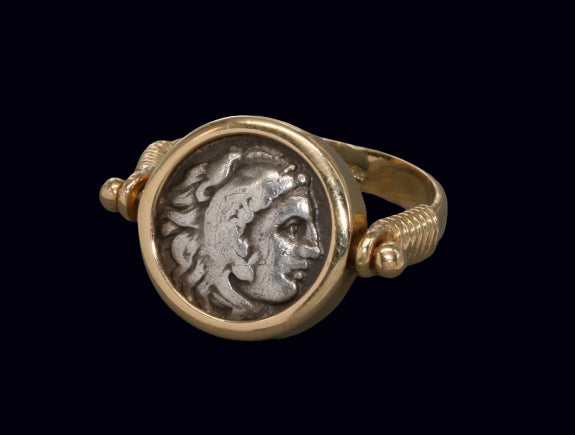 Silver Drachm of Alexander the Great Set in 18K Gold Ring – “Legacy of Conquest”