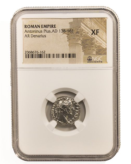 Roman Silver Denarius of Antoninus Pius (AD 138-161) NGC(XF)