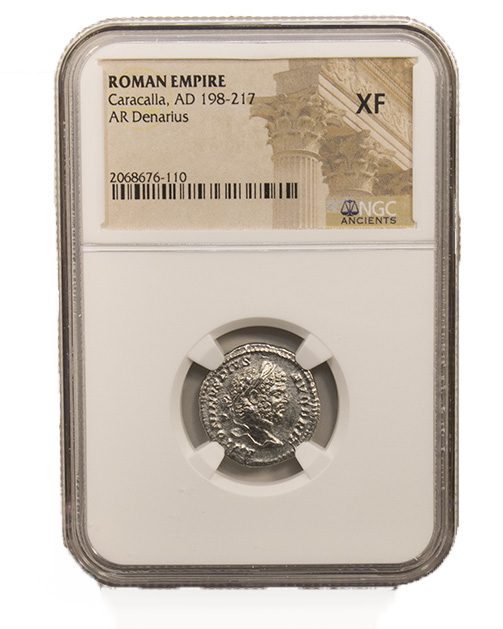 Roman Silver Denarius of Caracalla (AD 198-217) NGC(XF)