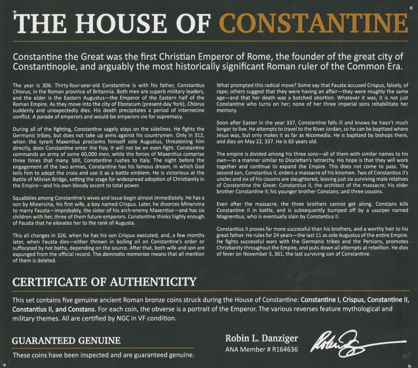 House of Constantine: A Collection of Five Slabbed Coins (Five-Coin Box)