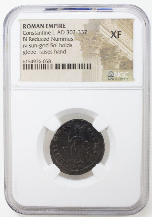 Roman AE of Constantine I, the Great (AD 272-337) Sol Invictus NGC(XF)