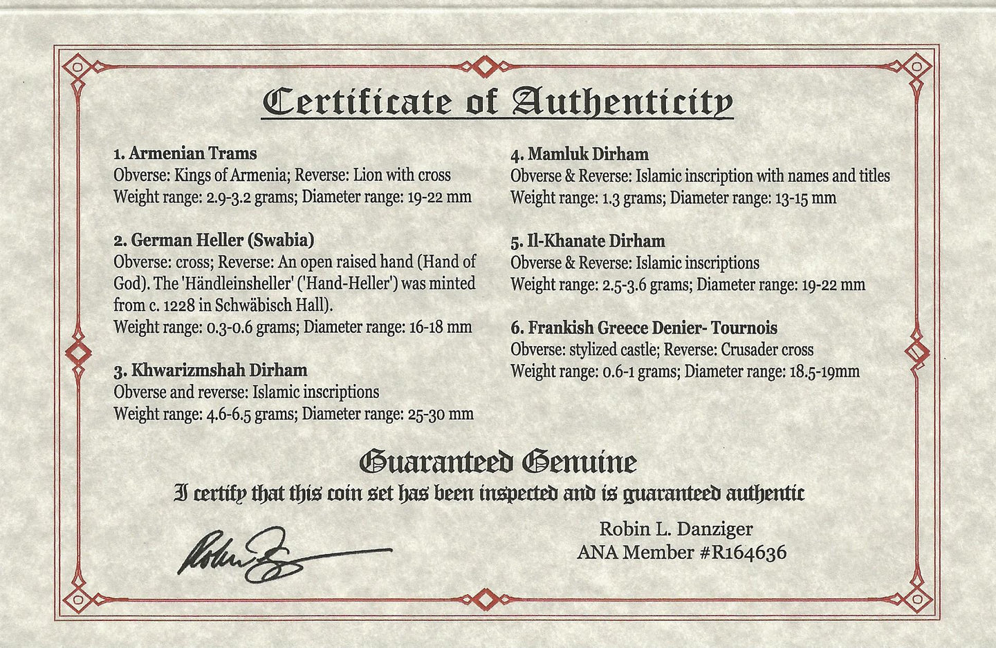 Crusader: Friends & Foes, Box of 6 Silver Medieval Coins (Six-Coin Box)