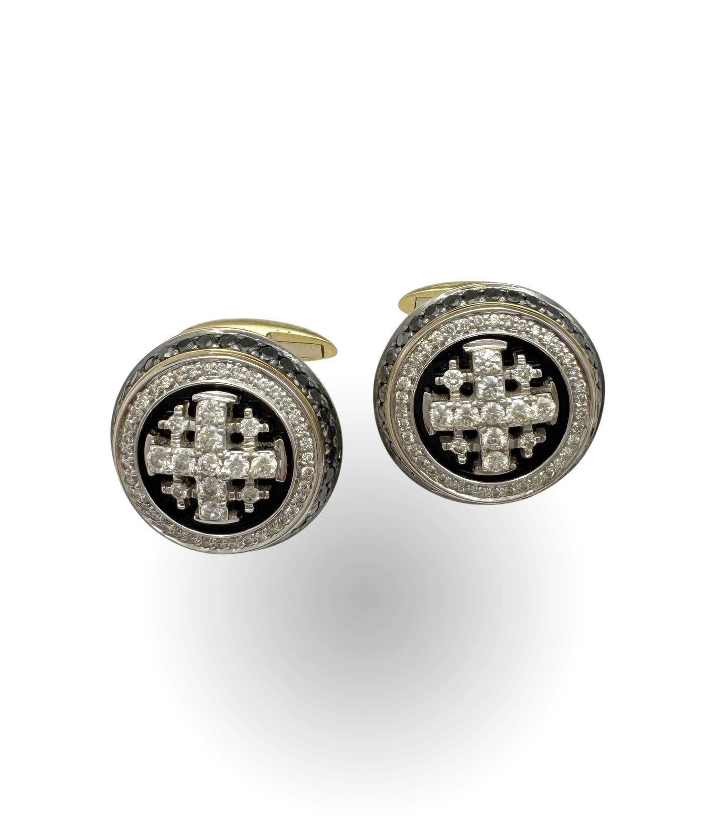 Jerusalem Cross Gold & Diamond Cufflinks Crafted in Jerusalem • Solid 14K Gold • Natural VS1 Diamonds