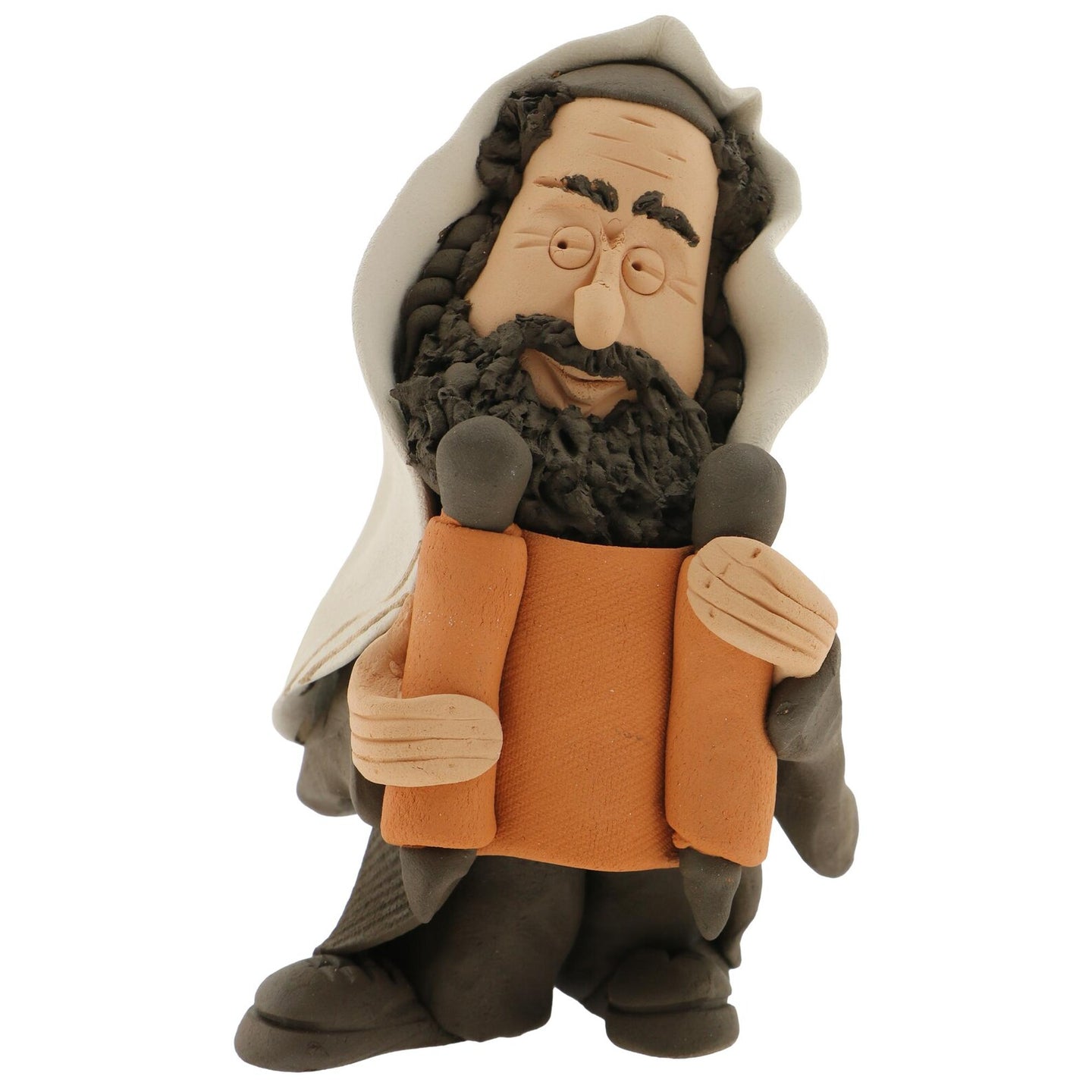 Handcrafted Ceramics figurine portraying a Rabbi holding a Torah Scroll
