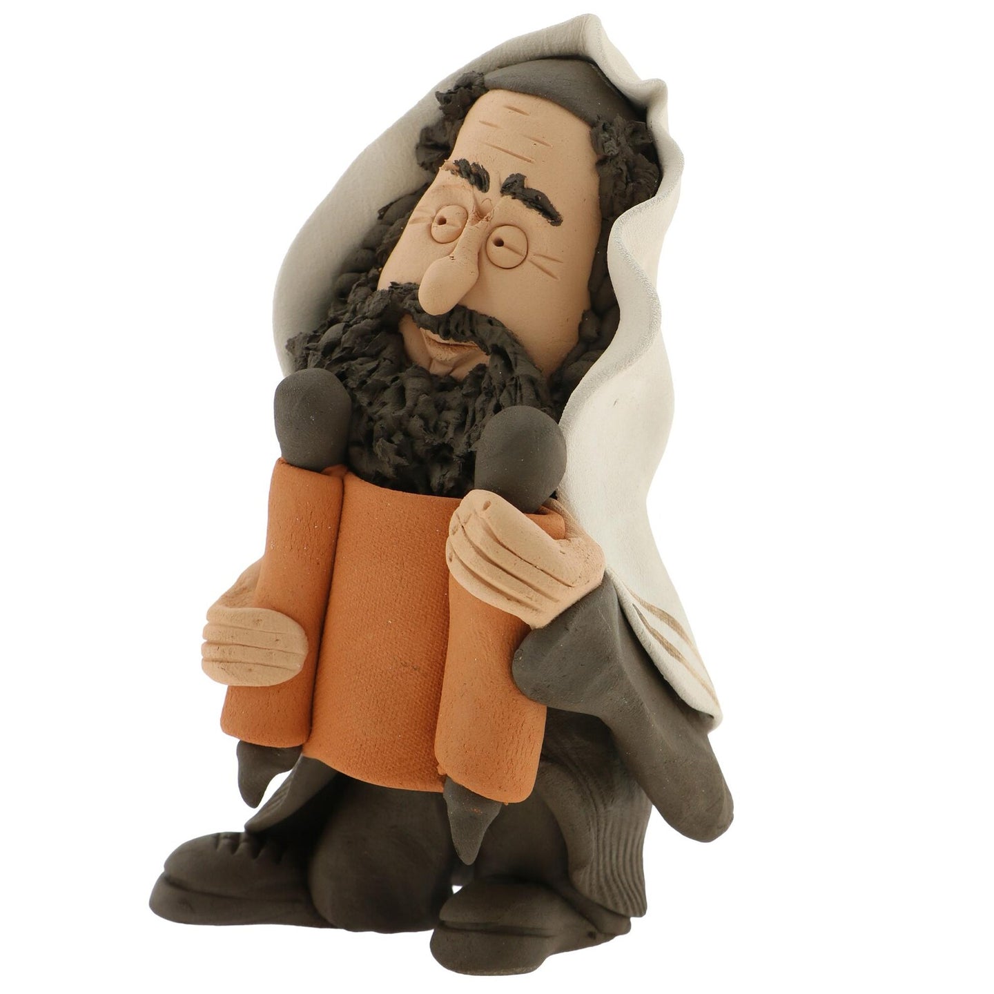 Handcrafted Ceramics figurine portraying a Rabbi holding a Torah Scroll