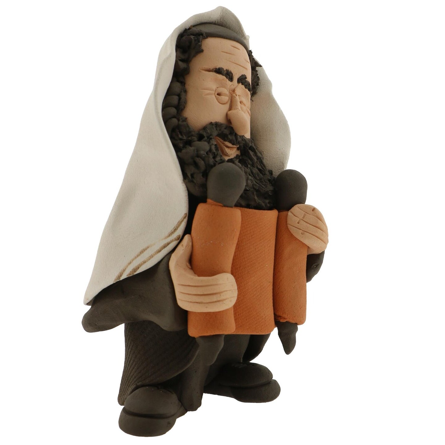 Handcrafted Ceramics figurine portraying a Rabbi holding a Torah Scroll