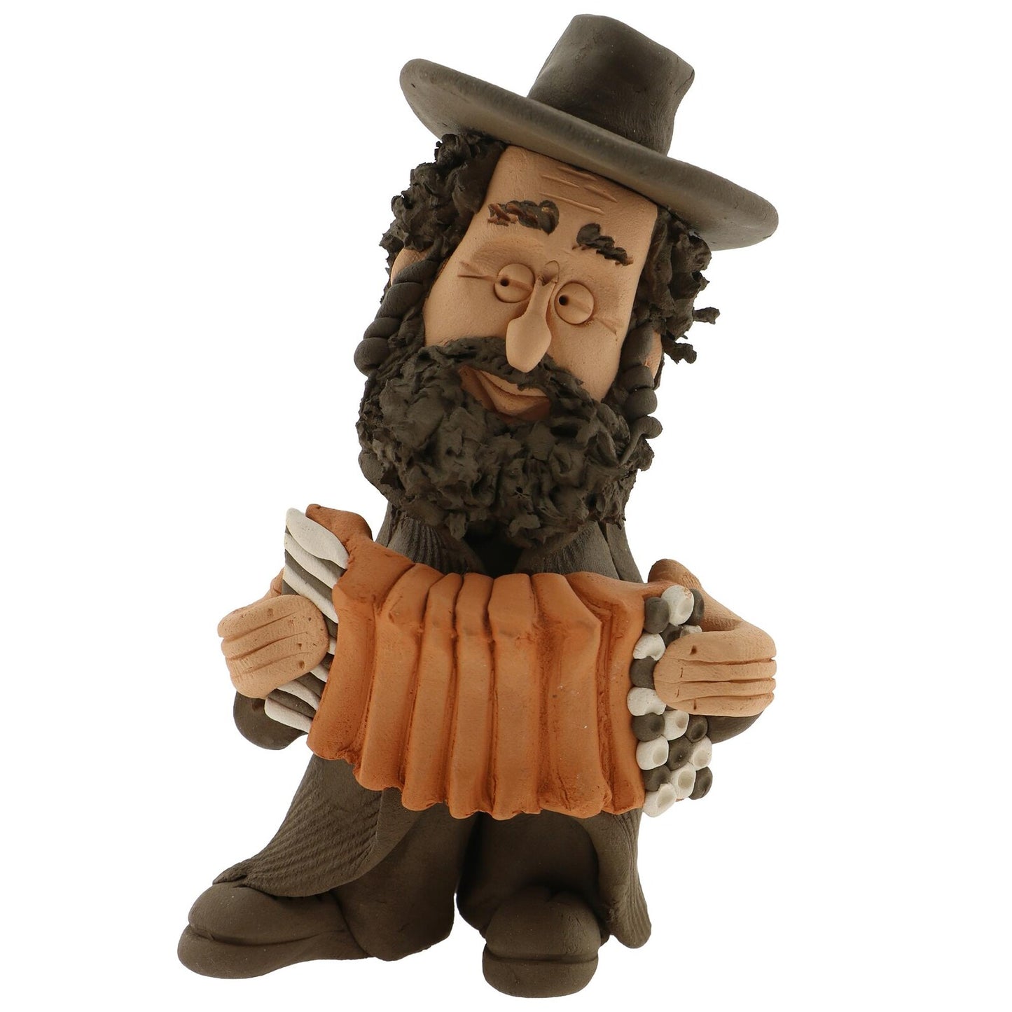 Handcrafted Ceramic figurine portraying a Jewish man Playing the Accordion