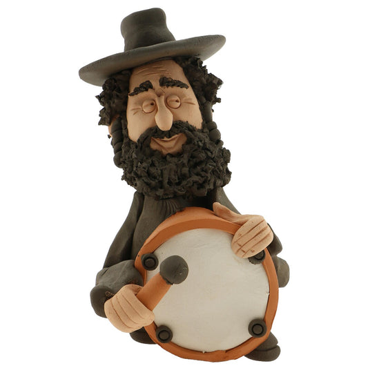 Handcrafted Ceramics figurine portraying a Jewish man Playing a drum with a mallet