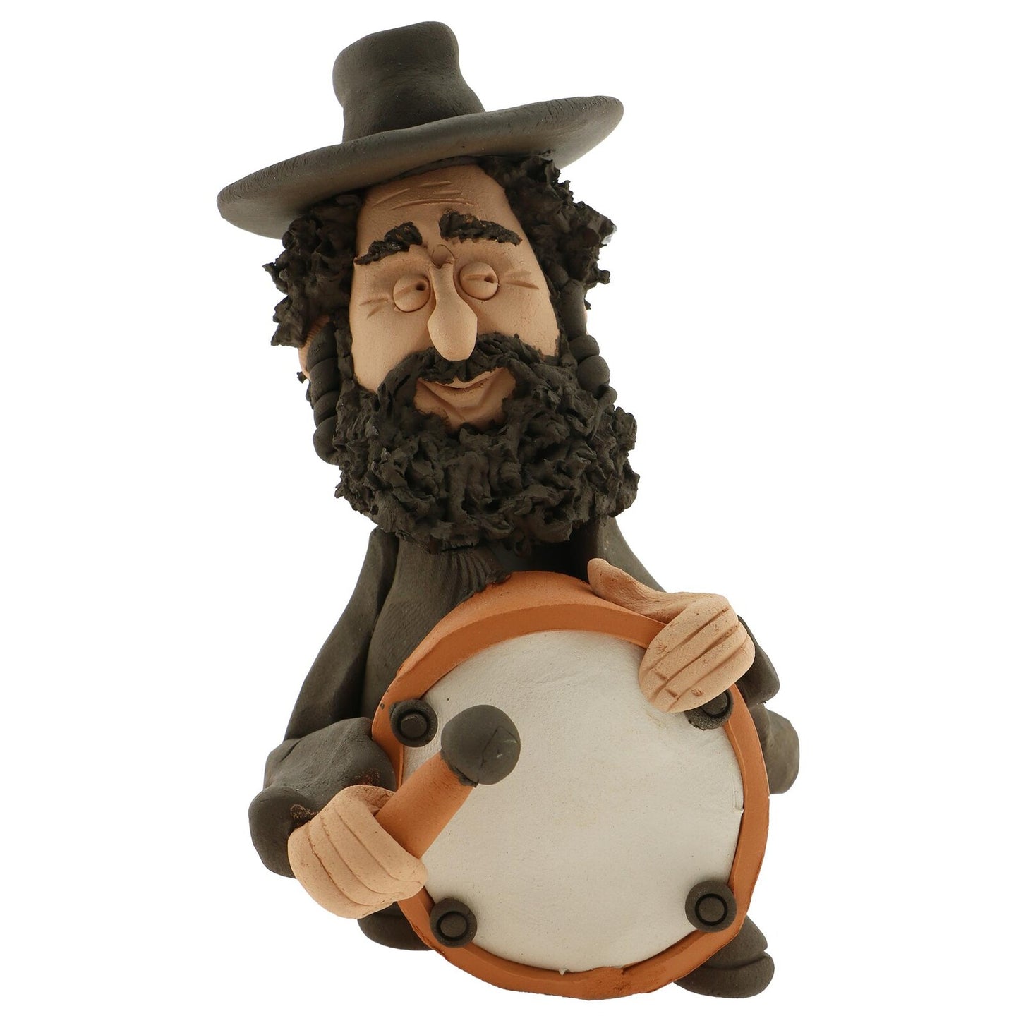 Handcrafted Ceramics figurine portraying a Jewish man Playing a drum with a mallet