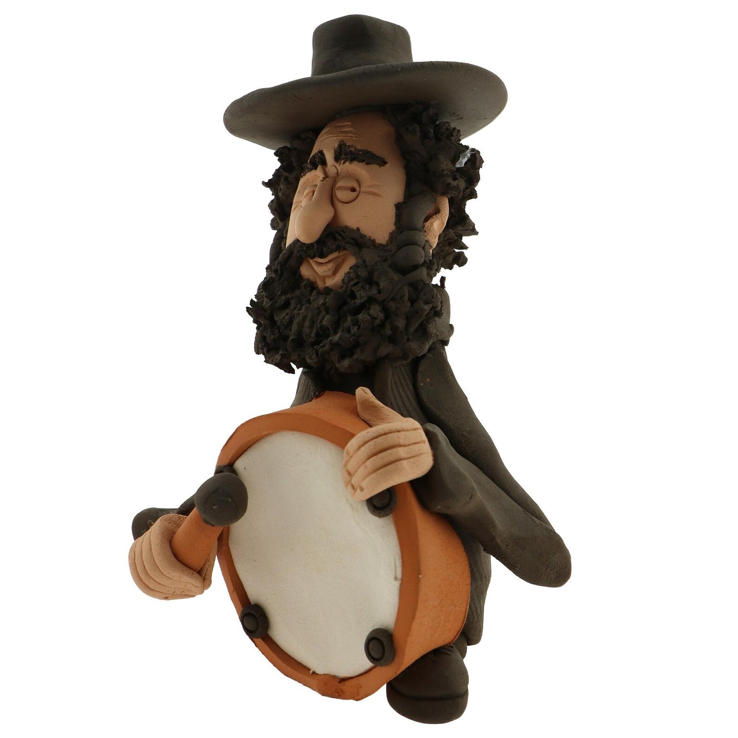 Handcrafted Ceramics figurine portraying a Jewish man Playing a drum with a mallet