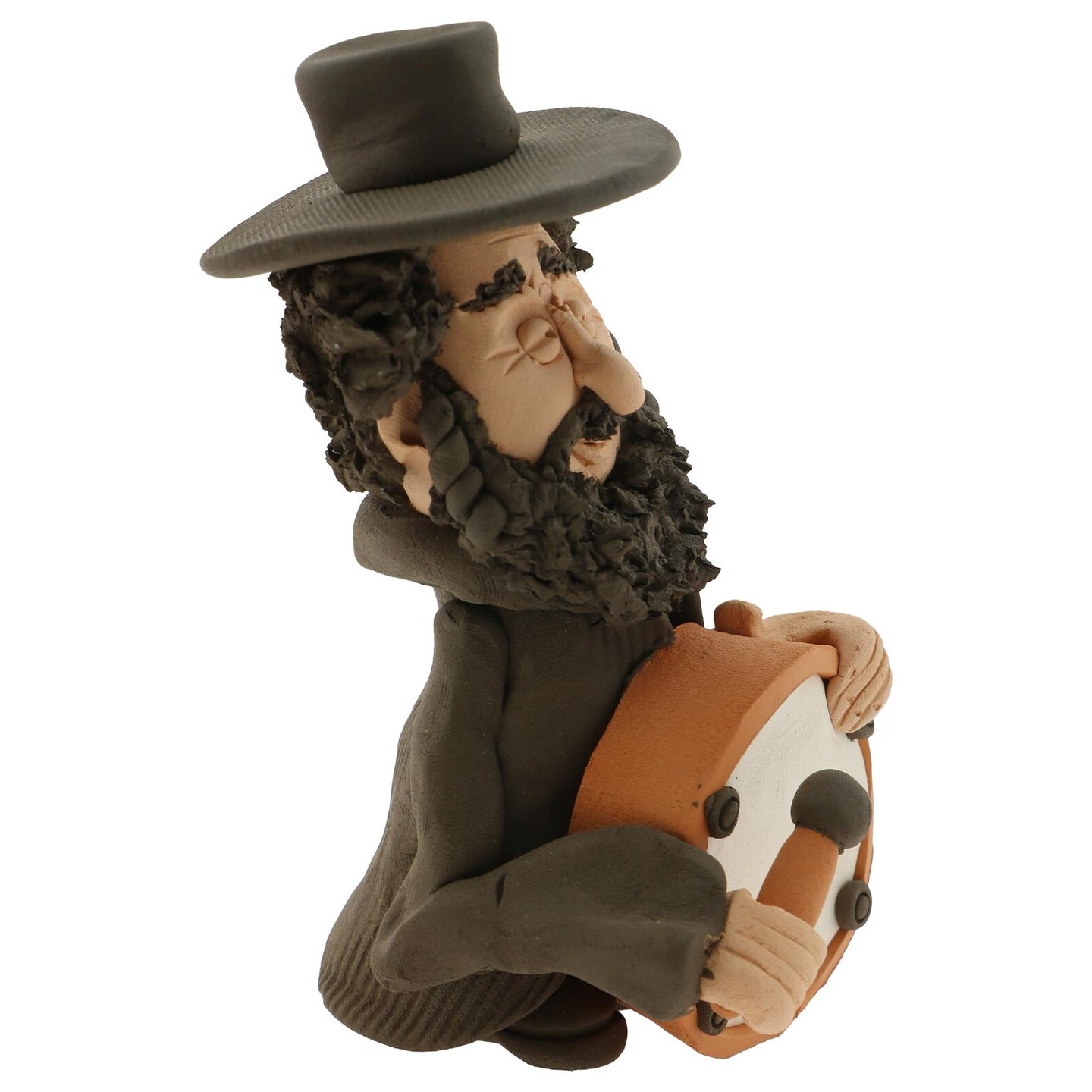 Handcrafted Ceramics figurine portraying a Jewish man Playing a drum with a mallet