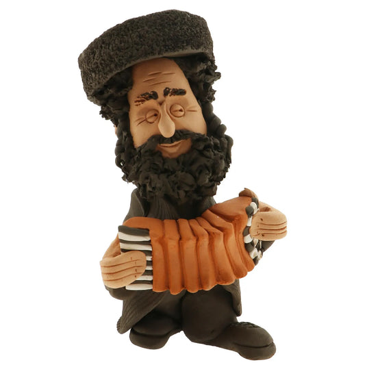 Handcrafted Ceramic figurine portraying a Jewish man Playing the Accordion.