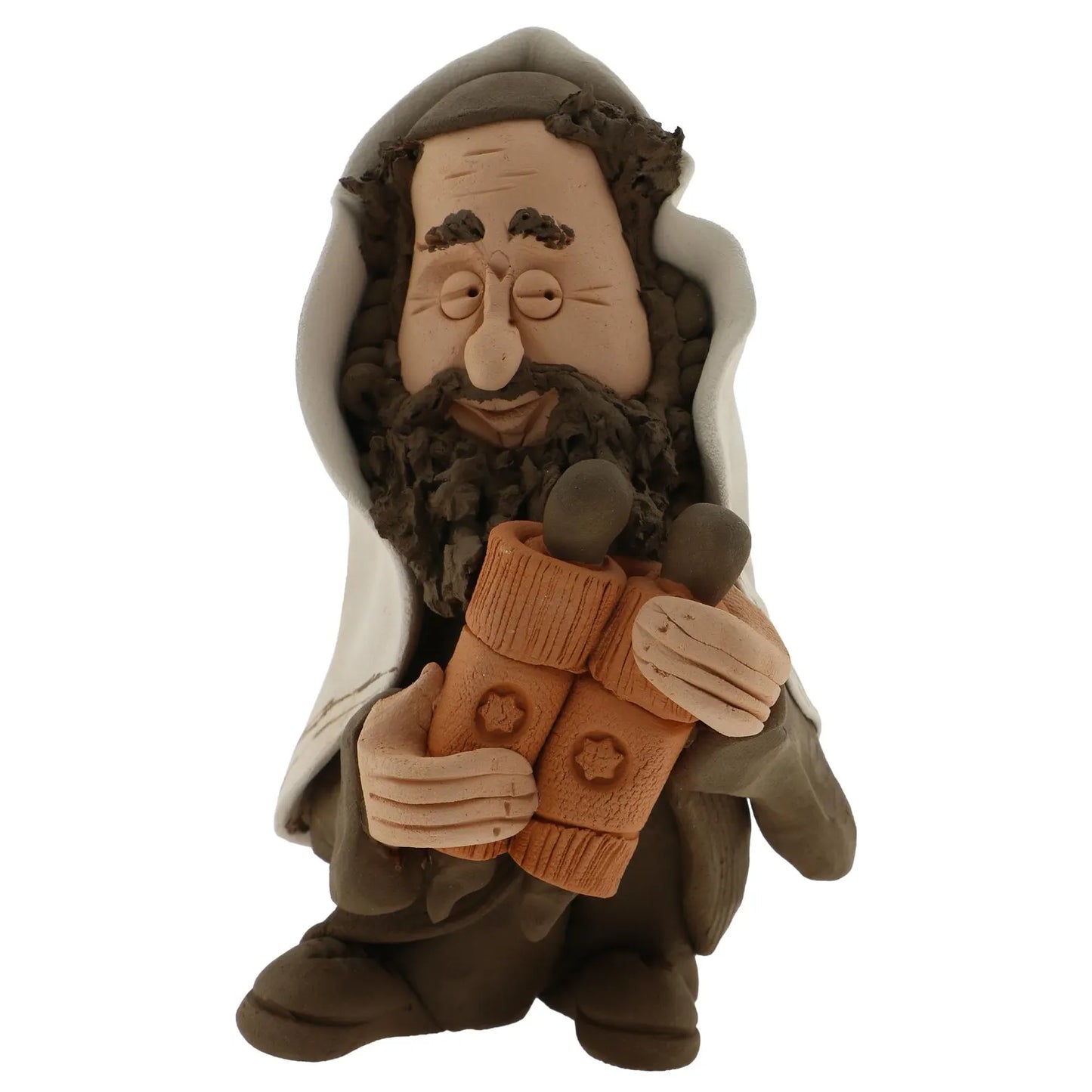 Handcrafted Ceramic figurine portraying a Jewish Rabbi Holding a Torah Scroll