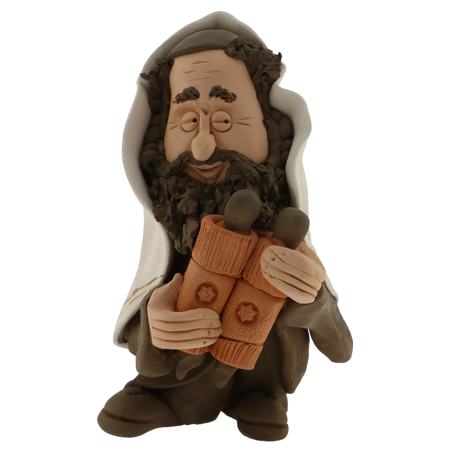 Handcrafted Ceramic figurine portraying a Jewish Rabbi Holding a Torah Scroll