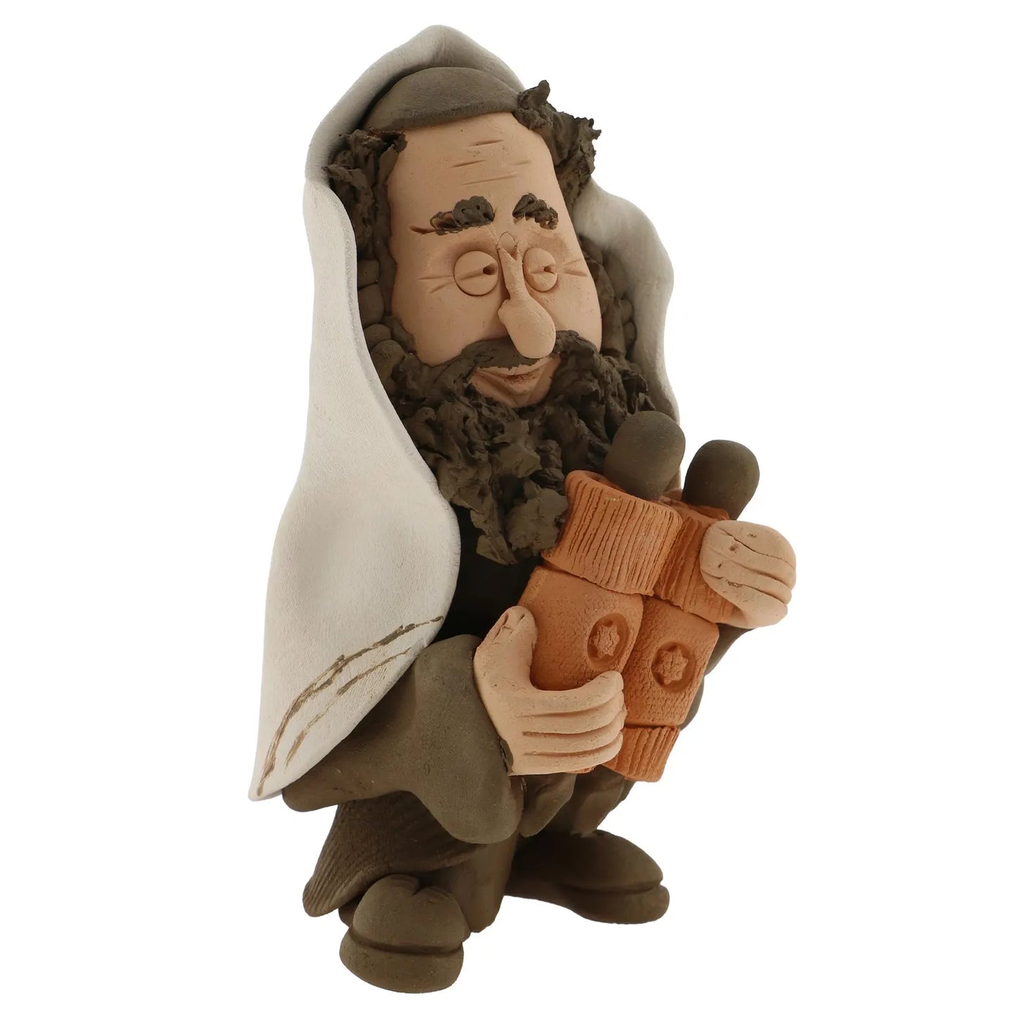 Handcrafted Ceramic figurine portraying a Jewish Rabbi Holding a Torah Scroll