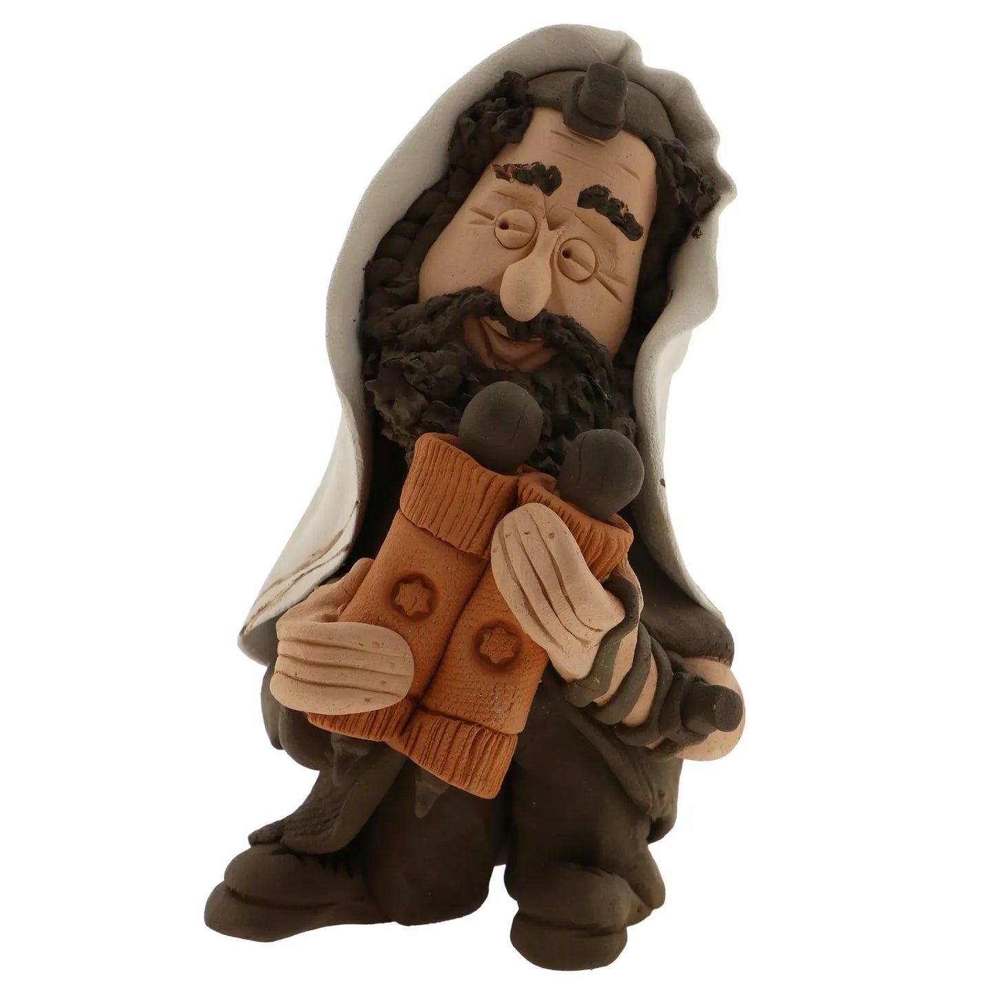 Handcrafted Ceramic figurine portraying a Jewish Rabbi Holding a Torah Scroll